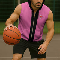 Pink and Black Bowling Sleeveless Zip Hoodie Design with Red Ball and Pins and Custom Team Name Graphic - Wonder Print Shop