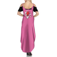 Pink and Black Bowling Summer Maxi Dress Design with Red Ball and Pins and Custom Team Name Graphic - Wonder Print Shop