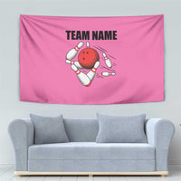 Pink and Black Bowling Tapestry Design with Red Ball and Pins and Custom Team Name Graphic - Wonder Print Shop