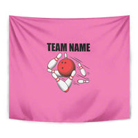 Pink and Black Bowling Tapestry Design with Red Ball and Pins and Custom Team Name Graphic - Wonder Print Shop