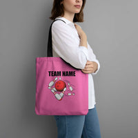 Pink and Black Bowling Tote Bag Design with Red Ball and Pins and Custom Team Name Graphic - Wonder Print Shop