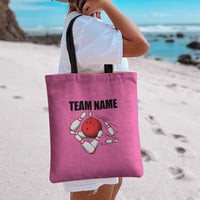 Pink and Black Bowling Tote Bag Design with Red Ball and Pins and Custom Team Name Graphic - Wonder Print Shop