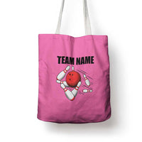 Pink and Black Bowling Tote Bag Design with Red Ball and Pins and Custom Team Name Graphic - Wonder Print Shop