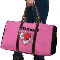 Pink and Black Bowling Travel Bag Design with Red Ball and Pins and Custom Team Name Graphic - Wonder Print Shop