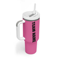 Pink and Black Bowling Tumbler With Handle Design with Red Ball and Pins and Custom Team Name Graphic - Wonder Print Shop
