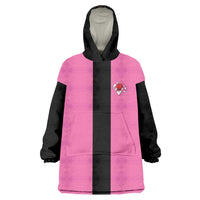 Pink and Black Bowling Wearable Blanket Hoodie Design with Red Ball and Pins and Custom Team Name Graphic - Wonder Print Shop