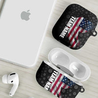 American Flag Bowling Ball and Pins Graphic AirPods Case with Black Patterned Background and Custom Team Name Design - Wonder Print Shop