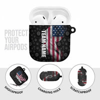 American Flag Bowling Ball and Pins Graphic AirPods Case with Black Patterned Background and Custom Team Name Design - Wonder Print Shop