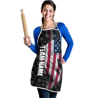 American Flag Bowling Ball and Pins Graphic Apron with Black Patterned Background and Custom Team Name Design - Wonder Print Shop