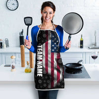 American Flag Bowling Ball and Pins Graphic Apron with Black Patterned Background and Custom Team Name Design - Wonder Print Shop