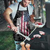 American Flag Bowling Ball and Pins Graphic Apron with Black Patterned Background and Custom Team Name Design - Wonder Print Shop