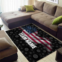 American Flag Bowling Ball and Pins Graphic Area Rug with Black Patterned Background and Custom Team Name Design - Wonder Print Shop