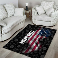 American Flag Bowling Ball and Pins Graphic Area Rug with Black Patterned Background and Custom Team Name Design - Wonder Print Shop