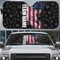 American Flag Bowling Ball and Pins Graphic Auto Sun Shade with Black Patterned Background and Custom Team Name Design - Wonder Print Shop