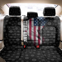 American Flag Bowling Ball and Pins Graphic Back Car Seat Cover with Black Patterned Background and Custom Team Name Design - Wonder Print Shop
