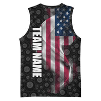 American Flag Bowling Ball and Pins Graphic Basketball Jersey with Black Patterned Background and Custom Team Name Design - Wonder Print Shop