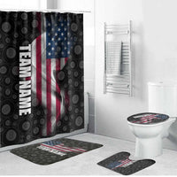 American Flag Bowling Ball and Pins Graphic Bathroom Set with Black Patterned Background and Custom Team Name Design - Wonder Print Shop