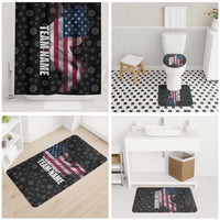 American Flag Bowling Ball and Pins Graphic Bathroom Set with Black Patterned Background and Custom Team Name Design - Wonder Print Shop