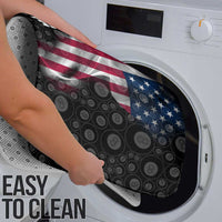 American Flag Bowling Ball and Pins Graphic Bathroom Set with Black Patterned Background and Custom Team Name Design - Wonder Print Shop