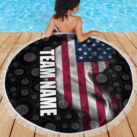 American Flag Bowling Ball and Pins Graphic Beach Blanket with Black Patterned Background and Custom Team Name Design - Wonder Print Shop