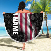 American Flag Bowling Ball and Pins Graphic Beach Blanket with Black Patterned Background and Custom Team Name Design - Wonder Print Shop