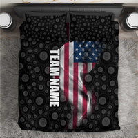 American Flag Bowling Ball and Pins Graphic Bedding Set with Black Patterned Background and Custom Team Name Design - Wonder Print Shop