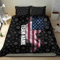 American Flag Bowling Ball and Pins Graphic Bedding Set with Black Patterned Background and Custom Team Name Design - Wonder Print Shop