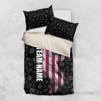 American Flag Bowling Ball and Pins Graphic Bedding Set with Black Patterned Background and Custom Team Name Design - Wonder Print Shop