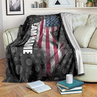 American Flag Bowling Ball and Pins Graphic Blanket with Black Patterned Background and Custom Team Name Design - Wonder Print Shop