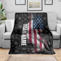 American Flag Bowling Ball and Pins Graphic Blanket with Black Patterned Background and Custom Team Name Design - Wonder Print Shop