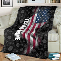 American Flag Bowling Ball and Pins Graphic Blanket with Black Patterned Background and Custom Team Name Design - Wonder Print Shop