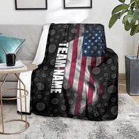 American Flag Bowling Ball and Pins Graphic Blanket with Black Patterned Background and Custom Team Name Design - Wonder Print Shop