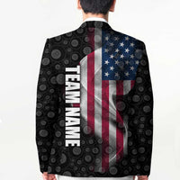 American Flag Bowling Ball and Pins Graphic Blazer with Black Patterned Background and Custom Team Name Design - Wonder Print Shop