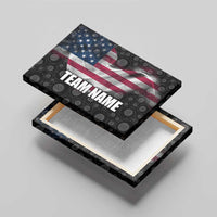 American Flag Bowling Ball and Pins Graphic Canvas Wall Art with Black Patterned Background and Custom Team Name Design - Wonder Print Shop