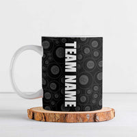 American Flag Bowling Ball and Pins Graphic Ceramic Mug with Black Patterned Background and Custom Team Name Design - Wonder Print Shop