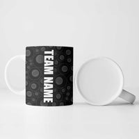 American Flag Bowling Ball and Pins Graphic Ceramic Mug with Black Patterned Background and Custom Team Name Design - Wonder Print Shop