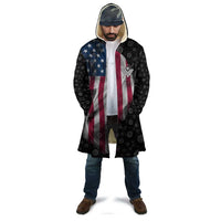 American Flag Bowling Ball and Pins Graphic Cloak with Black Patterned Background and Custom Team Name Design - Wonder Print Shop