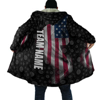 American Flag Bowling Ball and Pins Graphic Cloak with Black Patterned Background and Custom Team Name Design - Wonder Print Shop