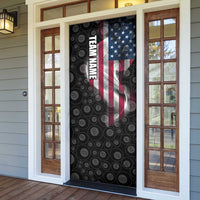American Flag Bowling Ball and Pins Graphic Door Cover with Black Patterned Background and Custom Team Name Design - Wonder Print Shop