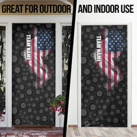 American Flag Bowling Ball and Pins Graphic Door Cover with Black Patterned Background and Custom Team Name Design - Wonder Print Shop