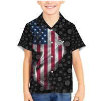 American Flag Bowling Ball and Pins Graphic Family Matching Mermaid Dress and Hawaiian Shirt with Black Patterned Background and Custom Team Name Design - Wonder Print Shop