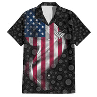 American Flag Bowling Ball and Pins Graphic Family Matching Summer Maxi Dress and Hawaiian Shirt with Black Patterned Background and Custom Team Name Design - Wonder Print Shop