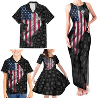 American Flag Bowling Ball and Pins Graphic Family Matching Tank Maxi Dress and Hawaiian Shirt with Black Patterned Background and Custom Team Name Design - Wonder Print Shop