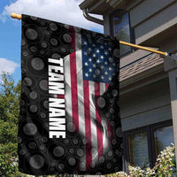 American Flag Bowling Ball and Pins Graphic Garden Flag with Black Patterned Background and Custom Team Name Design - Wonder Print Shop