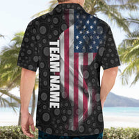 American Flag Bowling Ball and Pins Graphic Hawaiian Shirt with Black Patterned Background and Custom Team Name Design - Wonder Print Shop