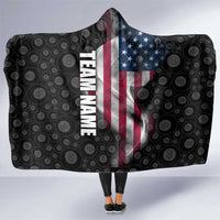 American Flag Bowling Ball and Pins Graphic Hooded Blanket with Black Patterned Background and Custom Team Name Design - Wonder Print Shop
