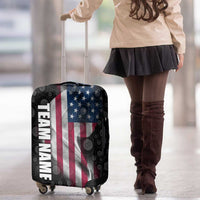 American Flag Bowling Ball and Pins Graphic Luggage Cover with Black Patterned Background and Custom Team Name Design - Wonder Print Shop