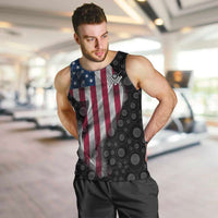 American Flag Bowling Ball and Pins Graphic Men Tank Top with Black Patterned Background and Custom Team Name Design - Wonder Print Shop