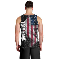 American Flag Bowling Ball and Pins Graphic Men Tank Top with Black Patterned Background and Custom Team Name Design - Wonder Print Shop
