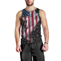 American Flag Bowling Ball and Pins Graphic Men Tank Top with Black Patterned Background and Custom Team Name Design - Wonder Print Shop